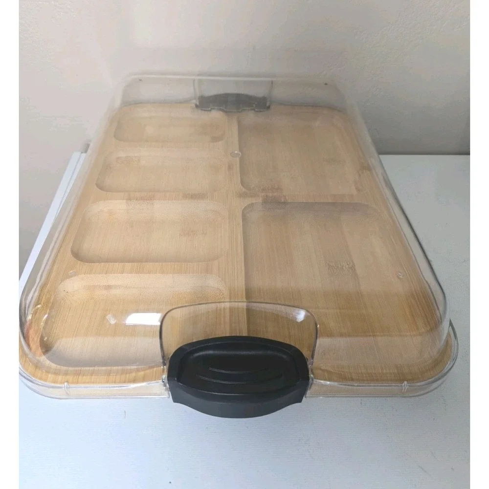 Farberware Build a Board Bamboo Charcuterie Serving Tray 6 Compartment Locking L